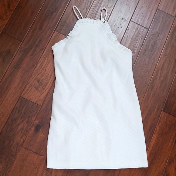 NWOT Trina Turk White textured spaghetti strap dress with ruffle top hem size 12 - Picture 3 of 9